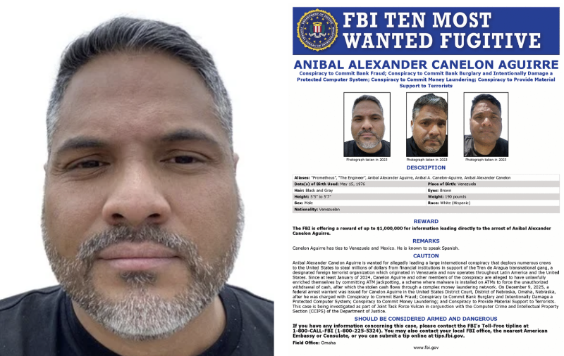 FBI Adds Anibal Alexander Canelon Aguirre to Ten Most Wanted Fugitives List
